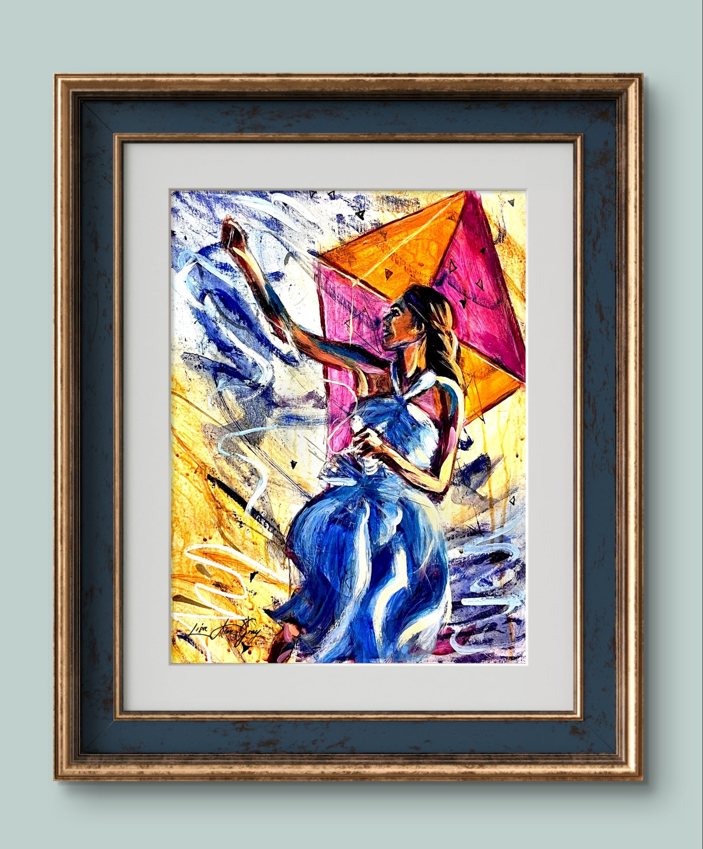 Playing with the Wind Woman Flying a kite Outdoor Wall Decor Poster Print