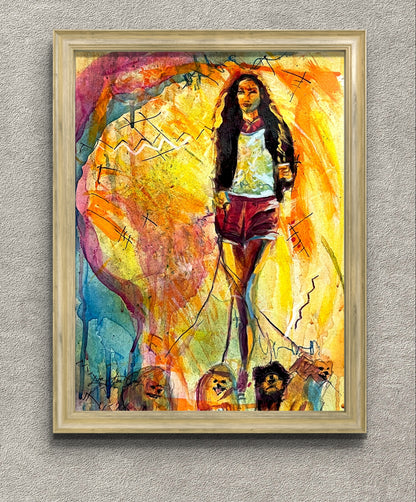 Stylish Dog Lover Dog Walker Art Print for Modern Woman Mixed Media Abstract