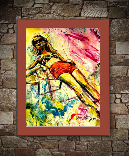 Summer Retro Wall Art, Woman Suntanning Poster - Sun-Kissed Bliss Poster Print