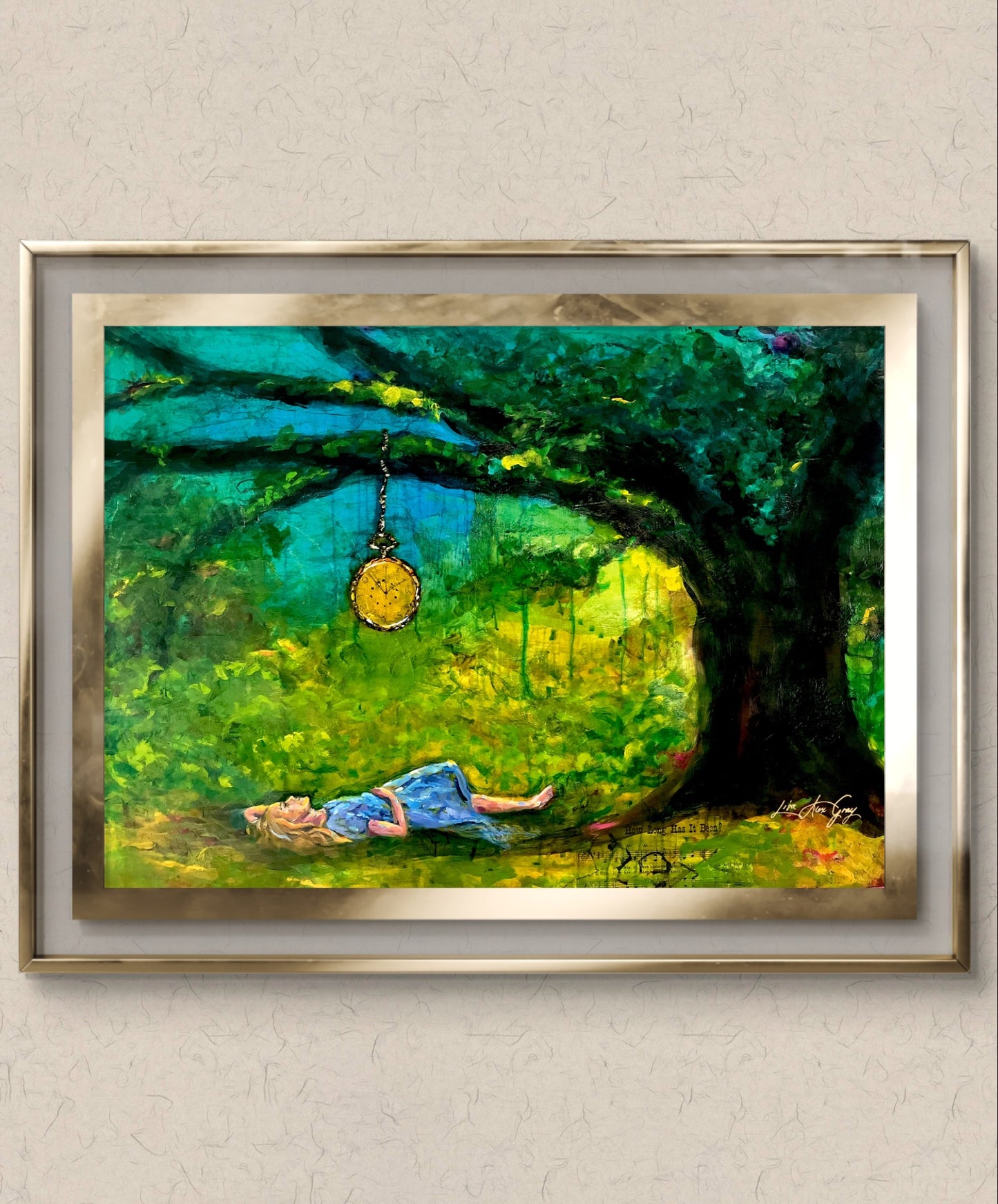 Whimsical Wall Art: Woman Relaxing Under Tree - Clock Design Print