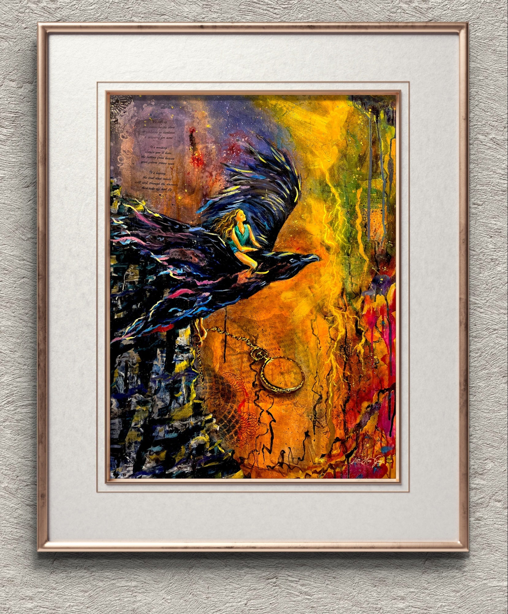 Mystical Crow Wall Art: Spirit-Infused Woman Soaring, Inspirational Poster Home Decor