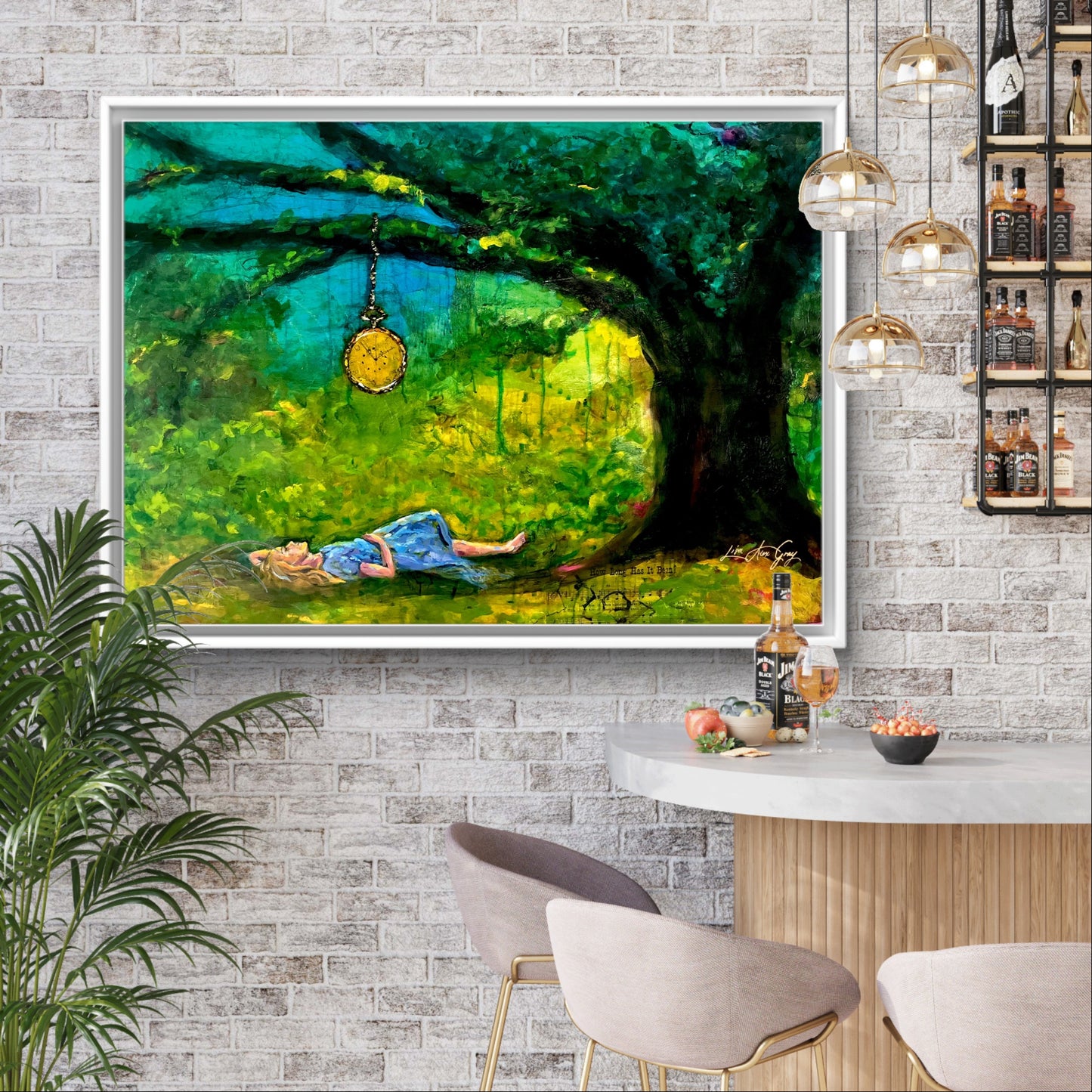 Whimsical Wall Art: Woman Relaxing Under Tree - Clock Design Print