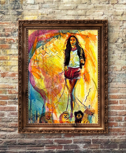 Stylish Dog Lover Dog Walker Art Print for Modern Woman Mixed Media Abstract