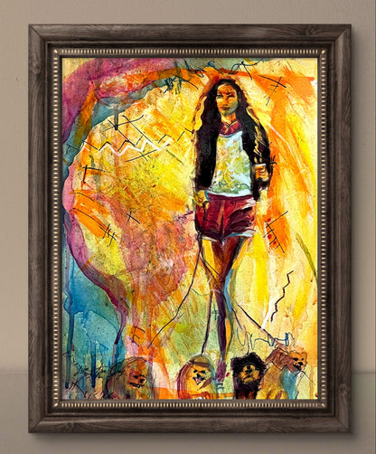 Stylish Dog Lover Dog Walker Art Print for Modern Woman Mixed Media Abstract