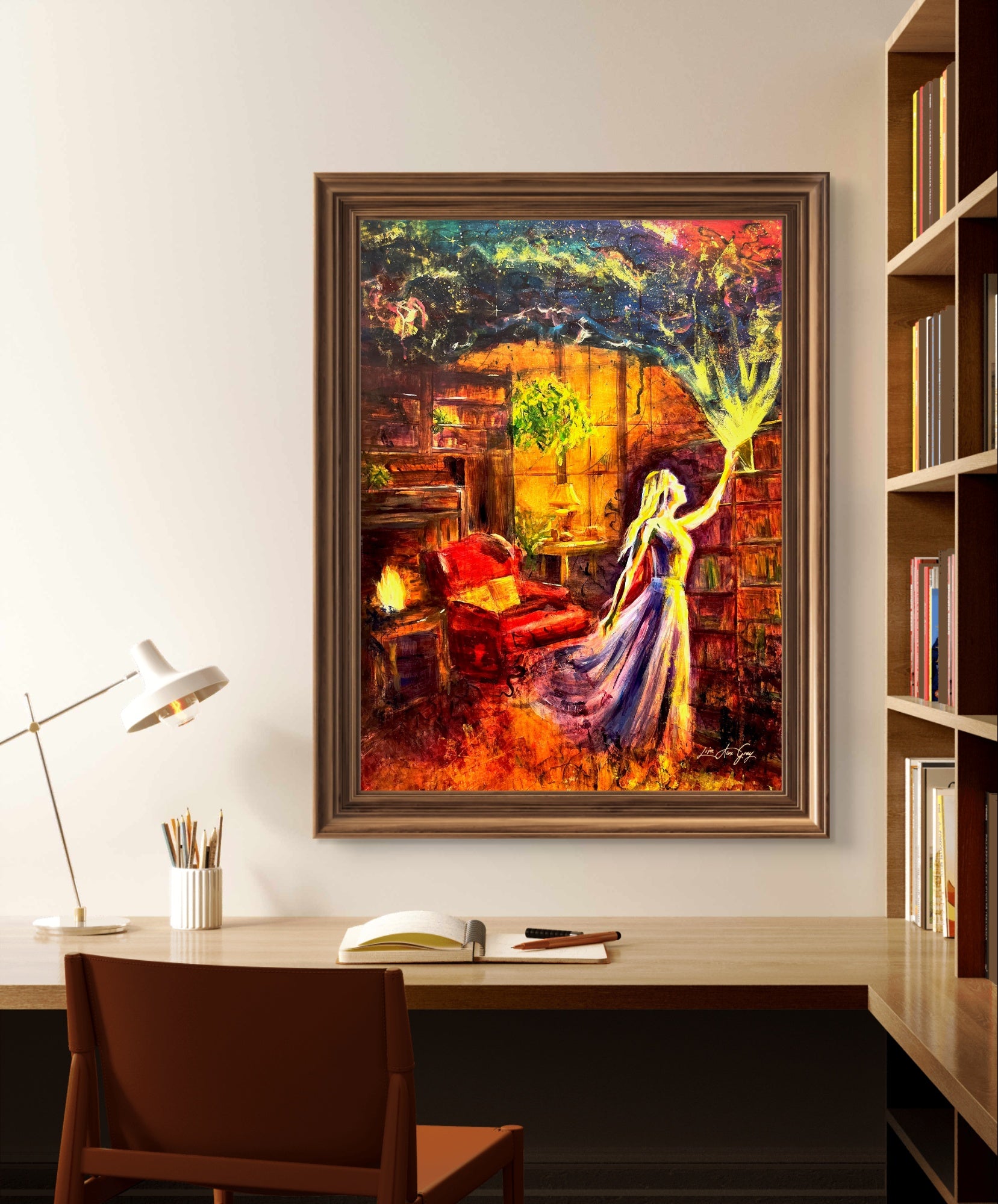 Divine Woman Library Art Print - Elegant Wall Decor for Book Lovers