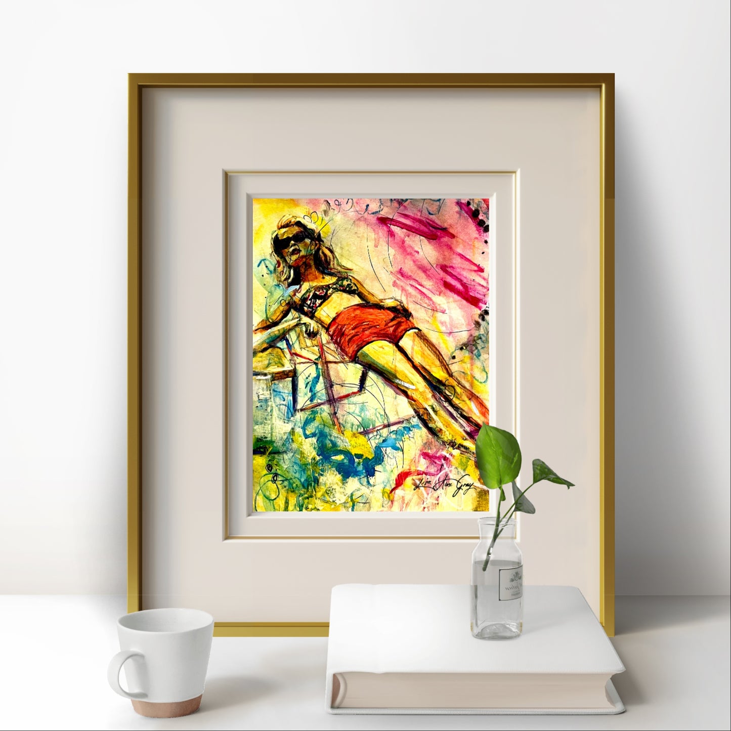 Summer Retro Wall Art, Woman Suntanning Poster - Sun-Kissed Bliss Poster Print