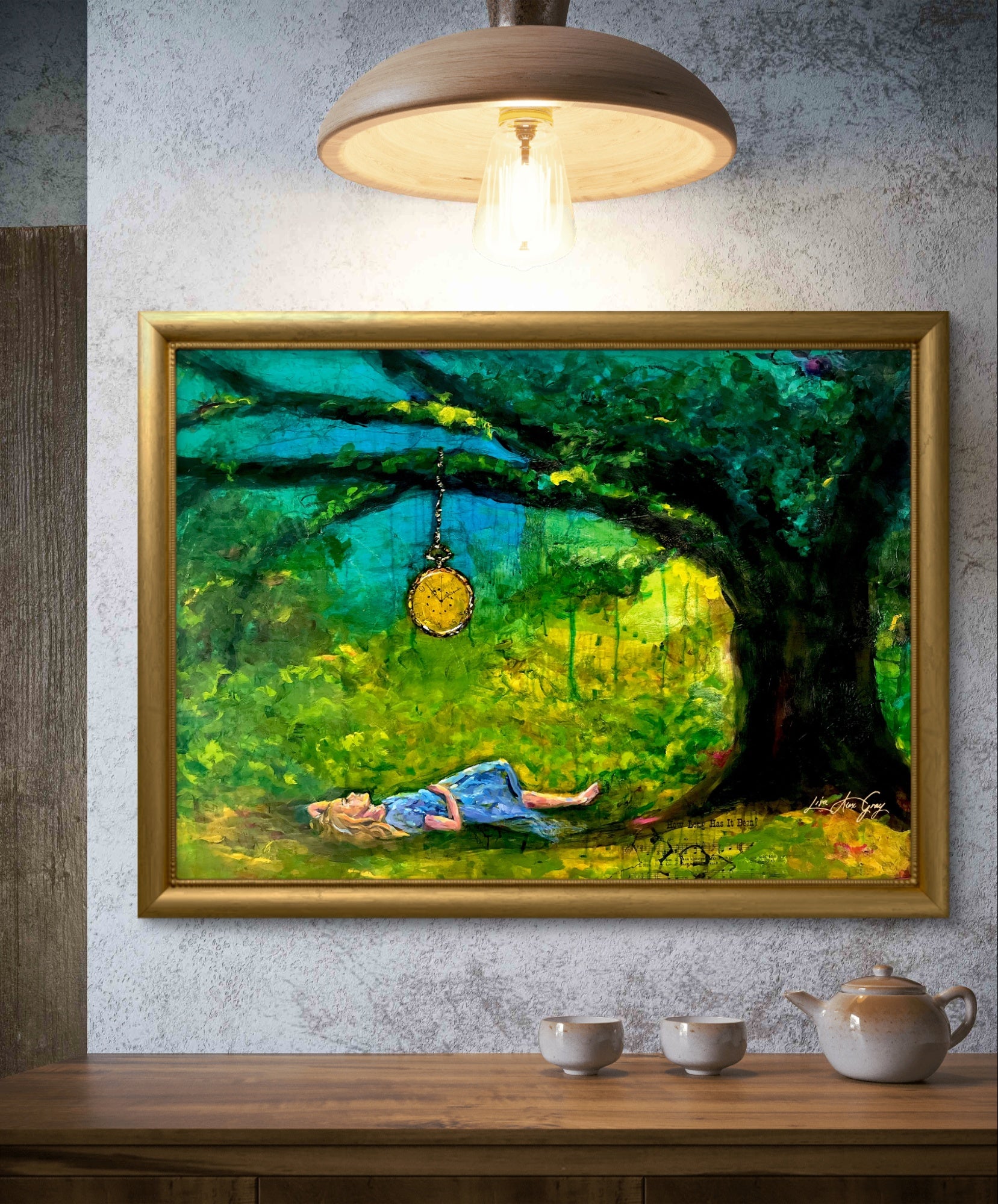 Whimsical Wall Art: Woman Relaxing Under Tree - Clock Design Print