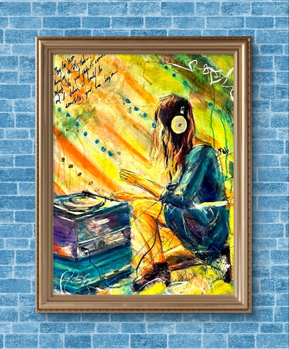 Vinyl Escapes Woman Playing Records Retro Wall Decor Poster Print