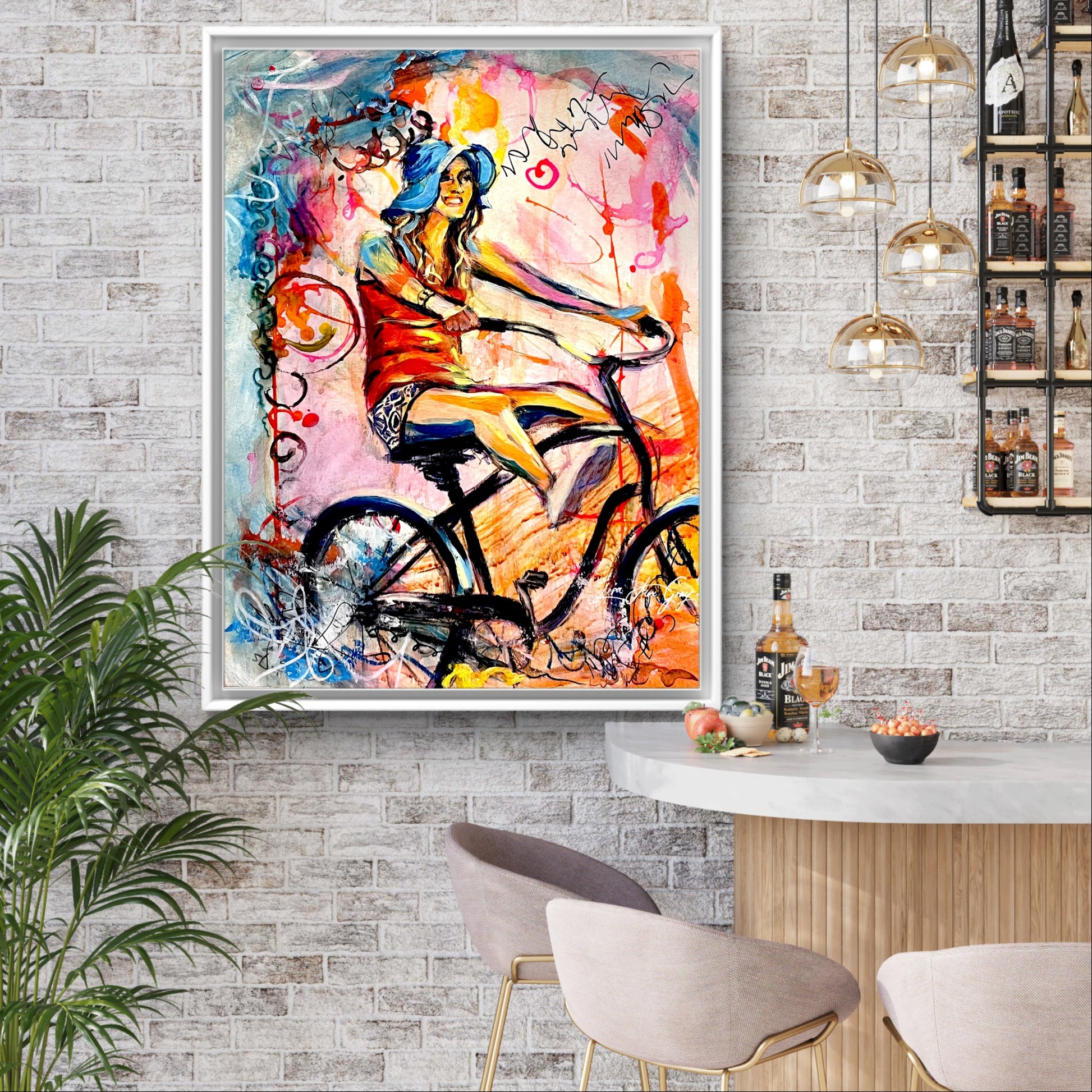 Whimsical Bike Ride Print - Woman on Bicycle Wall Decor, Summer Joy Art - Archival Paper