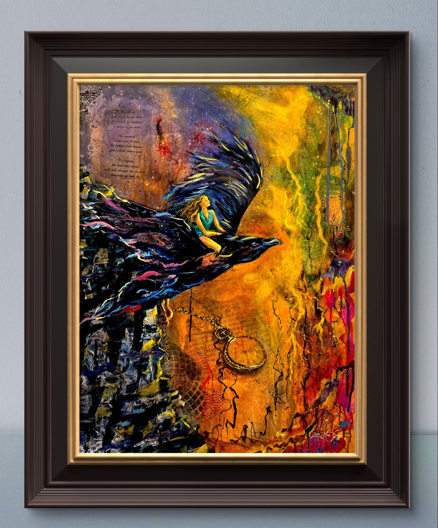 Mystical Crow Wall Art: Spirit-Infused Woman Soaring, Inspirational Poster Home Decor