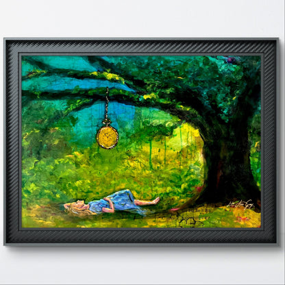 Whimsical Wall Art: Woman Relaxing Under Tree - Clock Design Print