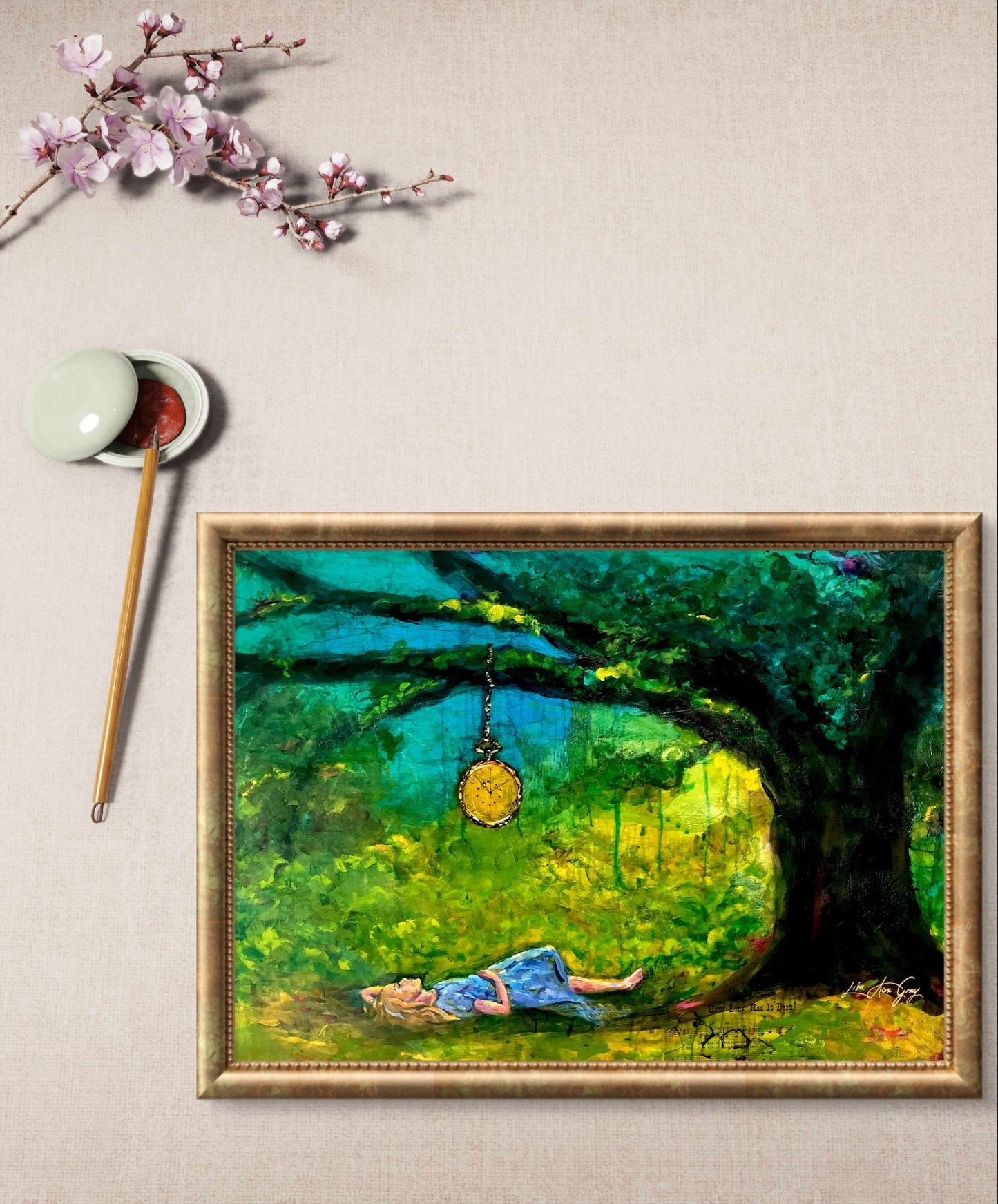 Whimsical Wall Art: Woman Relaxing Under Tree - Clock Design Print