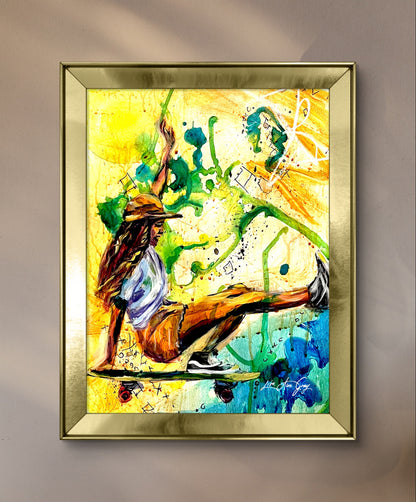 Four Wheels to Freedom Woman Skateboarder Wall Decor Painting