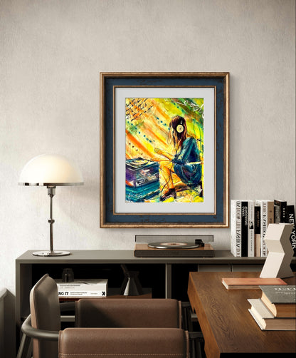 Vinyl Escapes Woman Playing Records Retro Wall Decor Poster Print