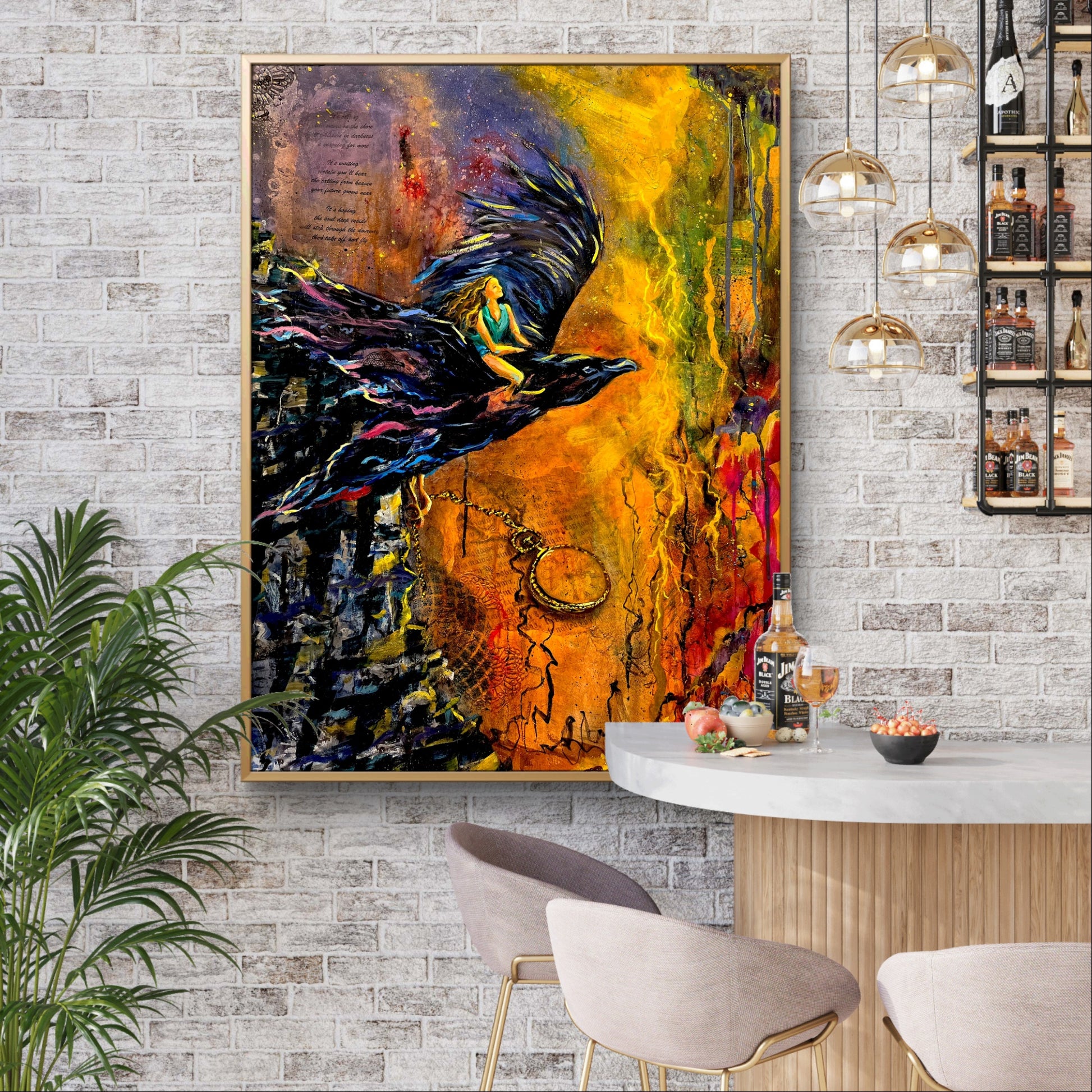 Mystical Crow Wall Art: Spirit-Infused Woman Soaring, Inspirational Poster Home Decor