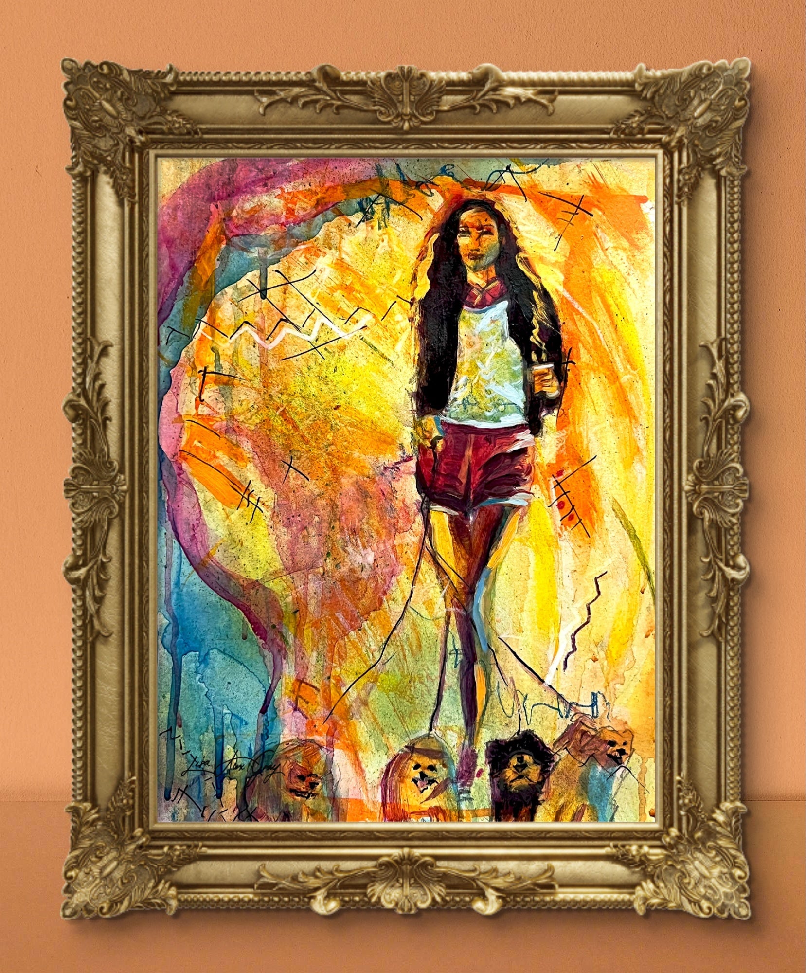 Stylish Dog Lover Dog Walker Art Print for Modern Woman Mixed Media Abstract