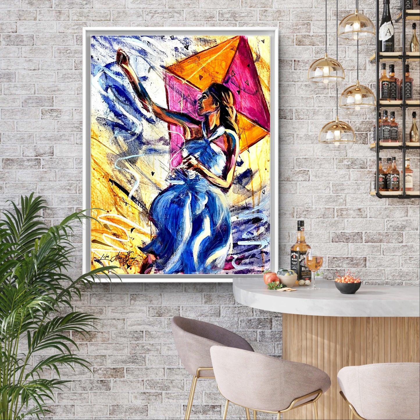 Playing with the Wind Woman Flying a kite Outdoor Wall Decor Poster Print