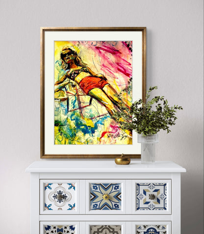 Summer Retro Wall Art, Woman Suntanning Poster - Sun-Kissed Bliss Poster Print