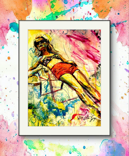 Summer Retro Wall Art, Woman Suntanning Poster - Sun-Kissed Bliss Poster Print