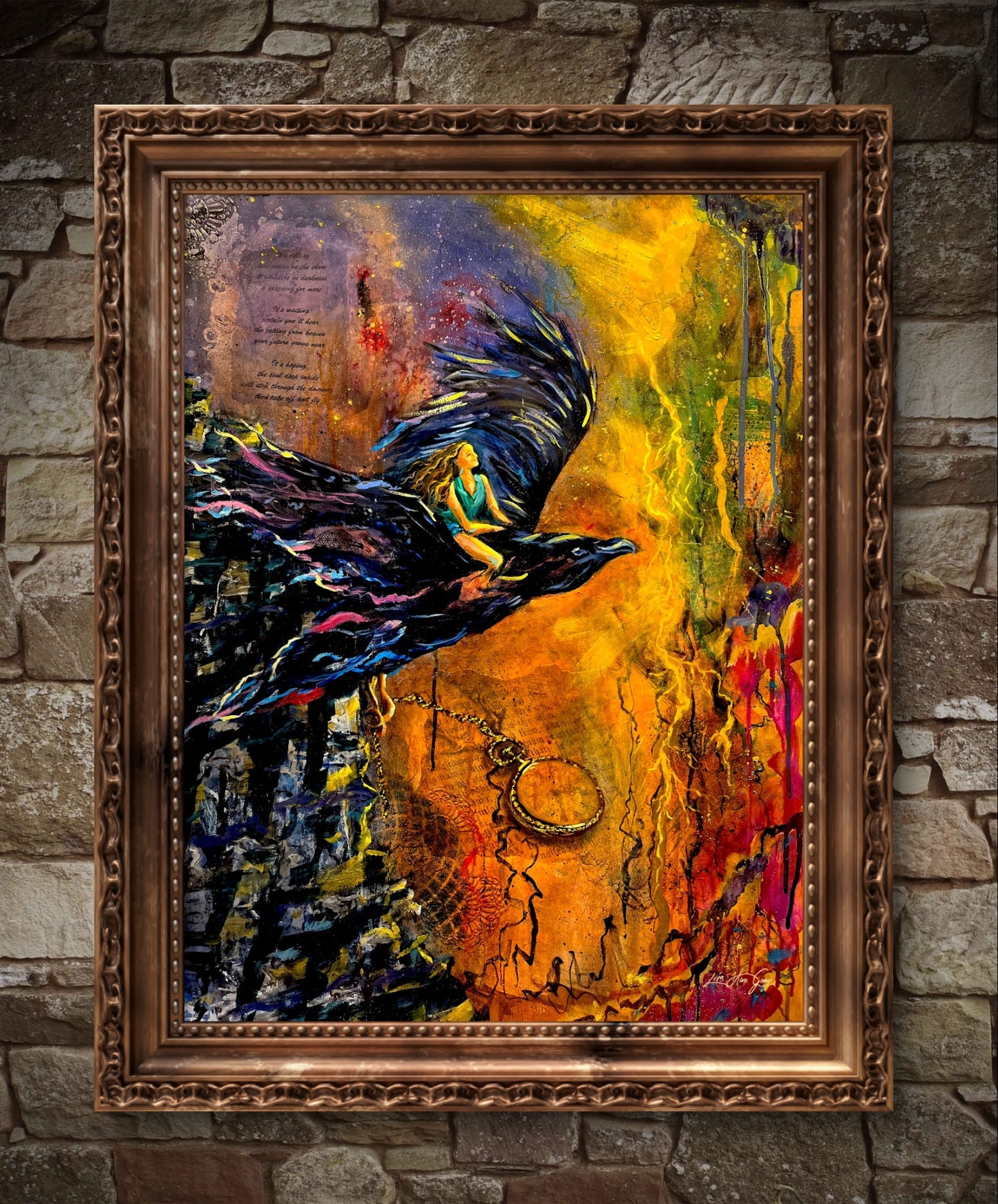 Mystical Crow Wall Art: Spirit-Infused Woman Soaring, Inspirational Poster Home Decor