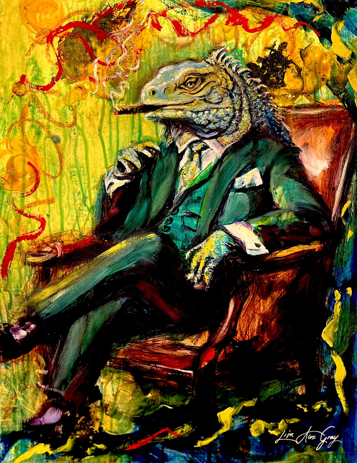 The Godfather Iguana Fine Art Print – From Mixed Media Oil Painting