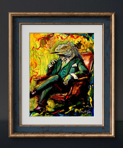 The Godfather Iguana Fine Art Print – From Mixed Media Oil Painting