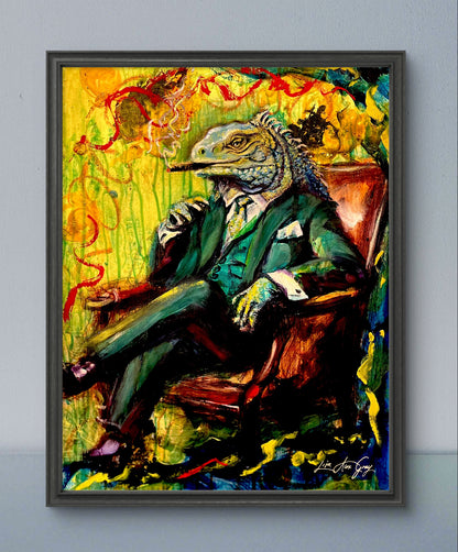 The Godfather Iguana Fine Art Print – From Mixed Media Oil Painting