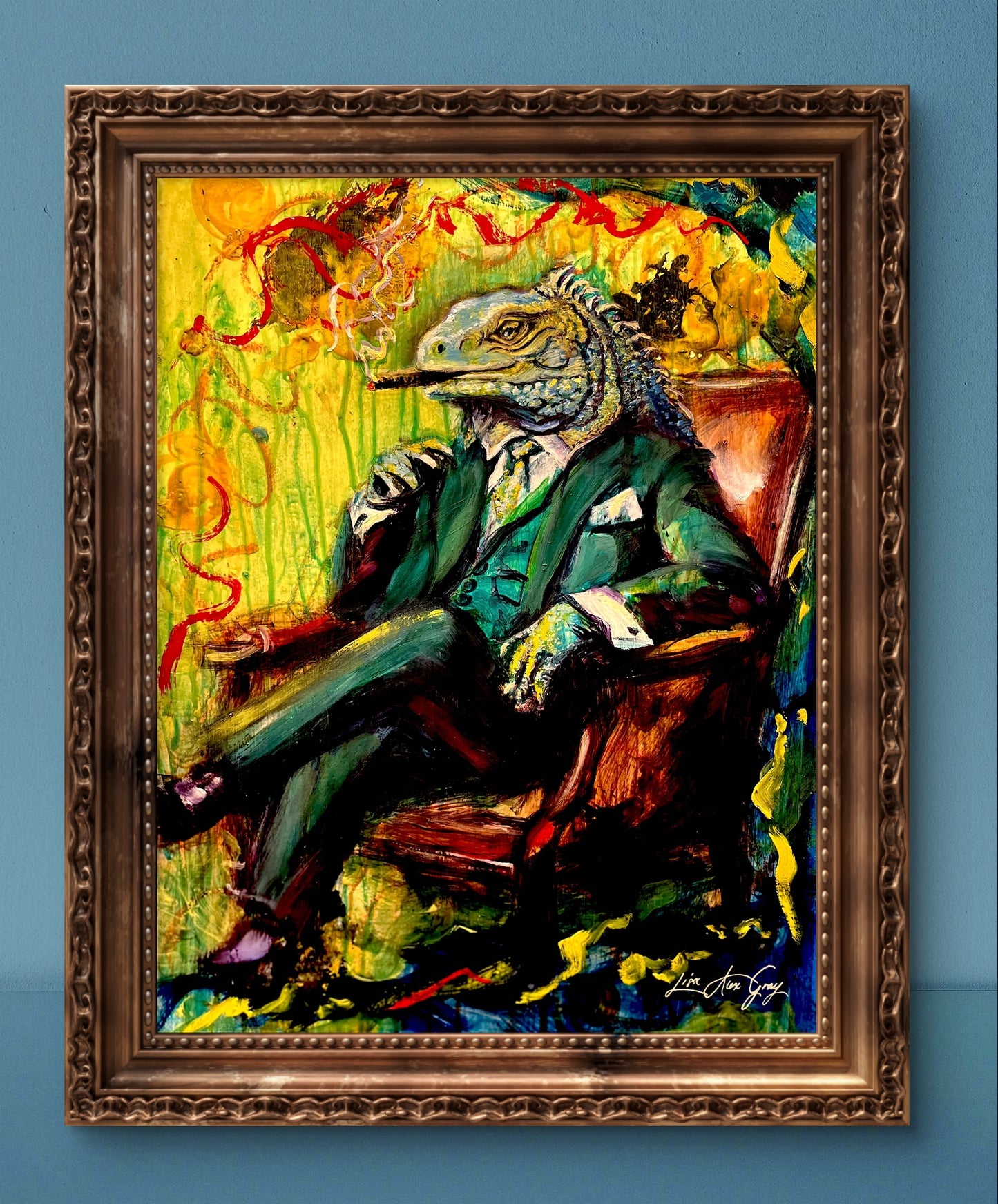 The Godfather Iguana Fine Art Print – From Mixed Media Oil Painting