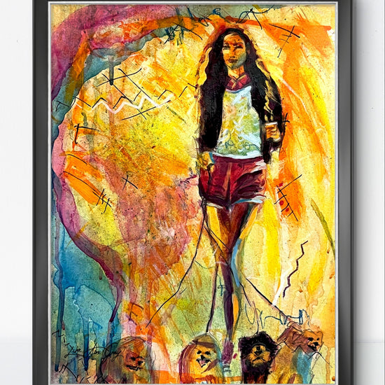 Stylish Dog Lover Dog Walker Art Print for Modern Woman Mixed Media Abstract