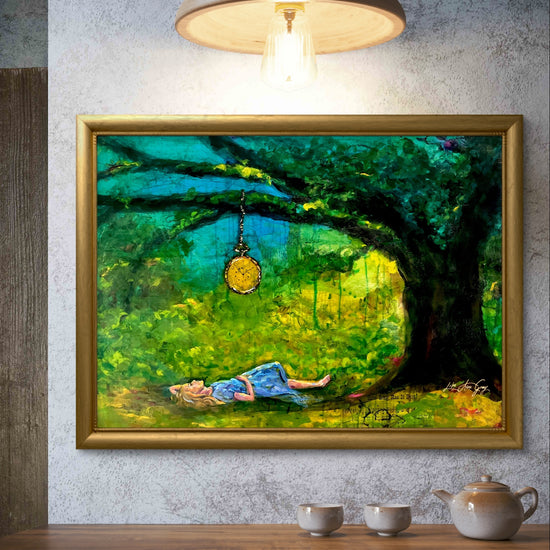 Whimsical Wall Art: Woman Relaxing Under Tree - Clock Design Print