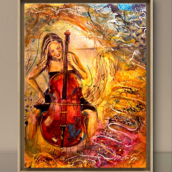 Splendor in Strings Woman Playing the Cello Musical Wall Decor Colorful Poster Print